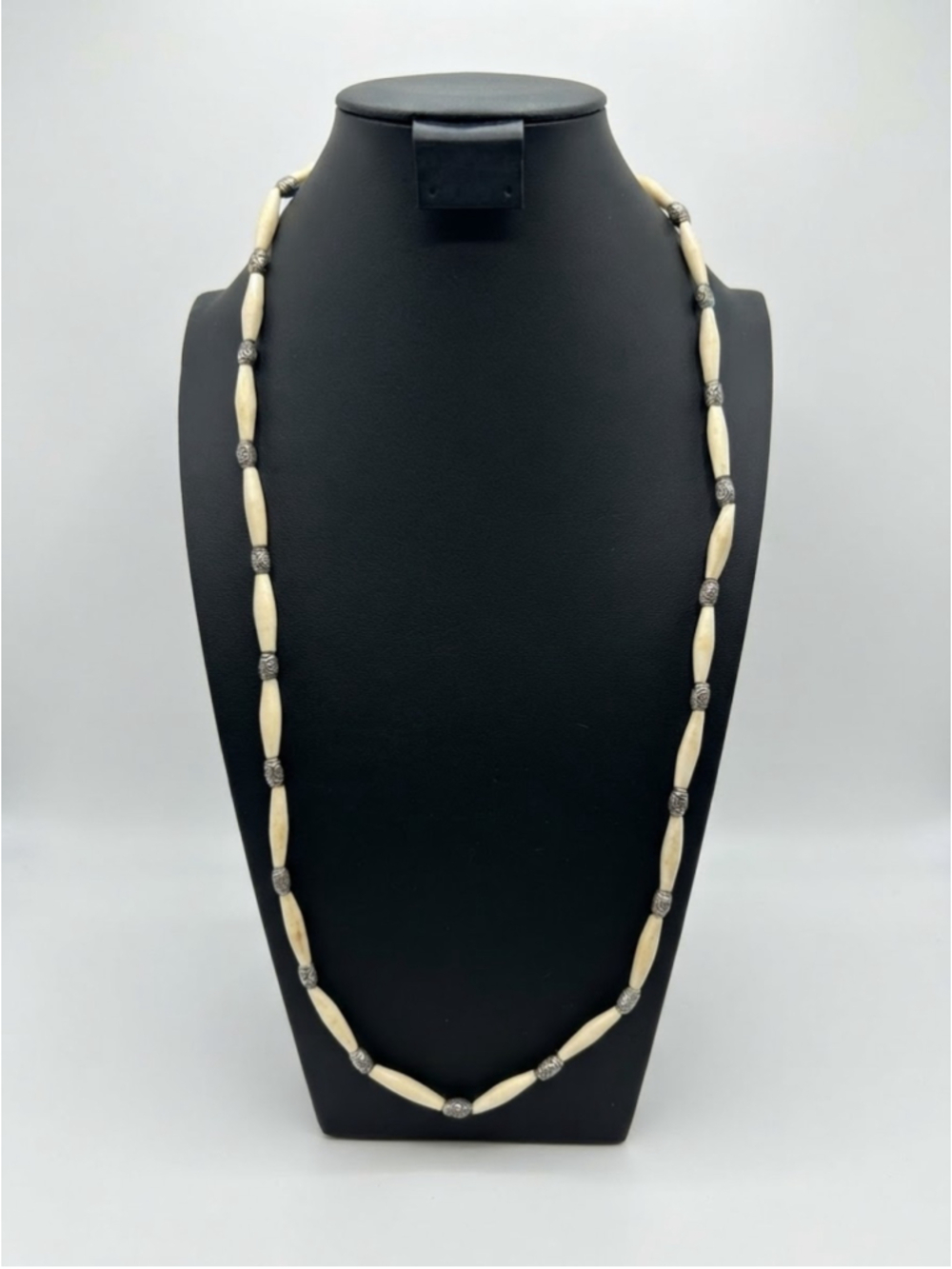 Women's Anne Klein AKII wood and Silver tone Bead Necklace One Size Beige Silver
